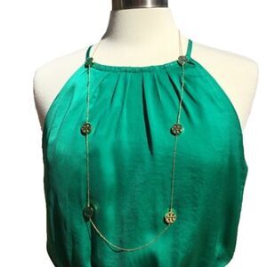 TORY BURCH DOUBLE T LOGO / MALACHITE NECKLACE